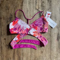 NWT Athleta RIO Hot Pink Fuschia Floral Reversible Wrap Bikini Top Size Medium