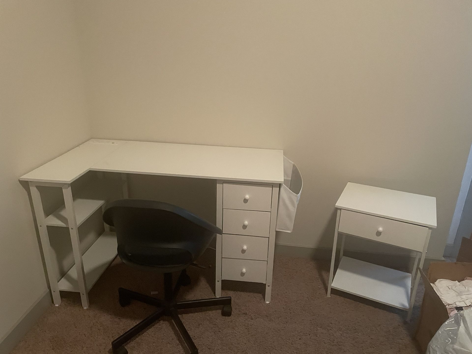 White Desk + Nightstand Set – $50 (Chair Included!)