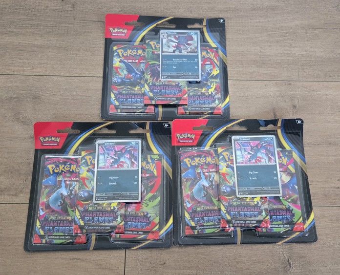 For Sale:
Brand New in Box Pokemon Trading Card Game TCG Mega Evolutions Phantasmal Flames 3 pack blister with promo