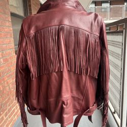 $899 Leather Indian Fringe Mc Jacket In 3XL 