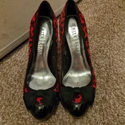 Red And Blk Leapord Print Heels 
