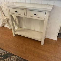 Shabby Chic Distressed Wood Ivory Entry Table