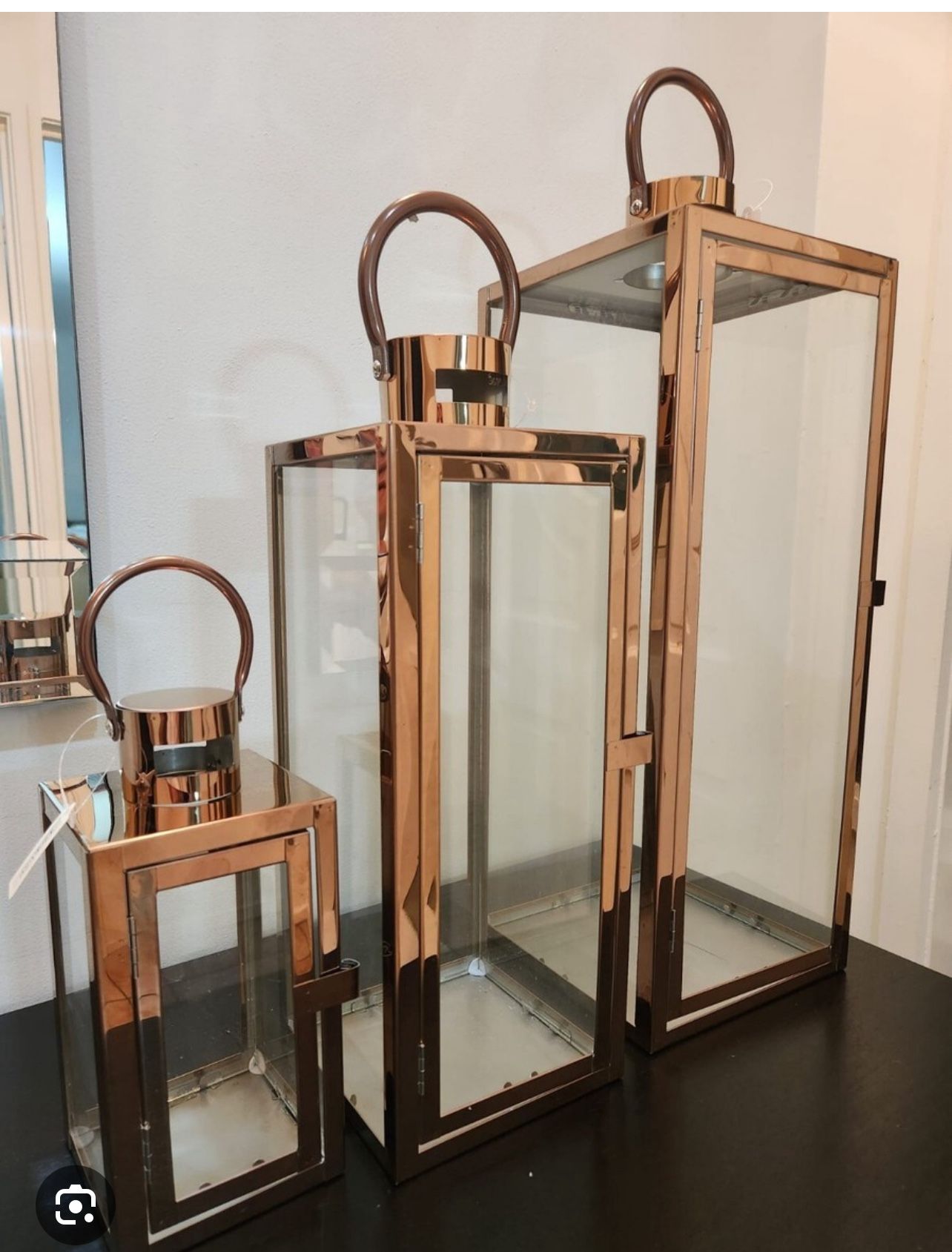 Set Of 3 Stainless Steel SQ Glass Lantern Candle Holder ROSE GOLD