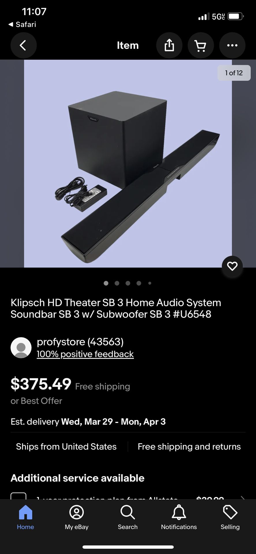 Klipsch HD Theater SB 3 Home Audio System Soundbar SB 3 w/ Subwoofer SB 3 #U6548
