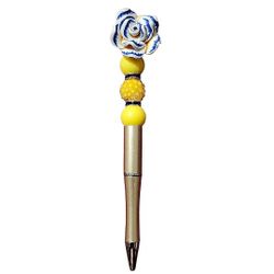 Rose White Fancy Custom Beaded Ballpoint Twist Pen