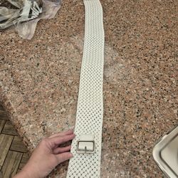 DKNY Leather Belt (White) 40"