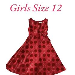 Girls Size 12 Red Dress with Gold Polka Dots