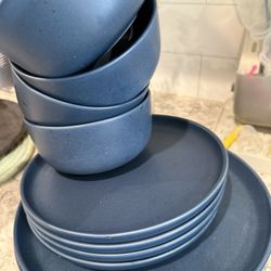 Blue Dish Set Staged Home