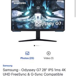 Samsung Odyssey G7 28” 4K 144 Hz Gaming Monitor