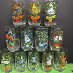 VINTAGE The 12 Days Of Christmas Drinking Glasses