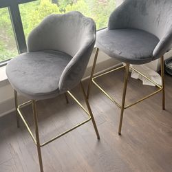 Velvet Gray And Gold Counter Chairs