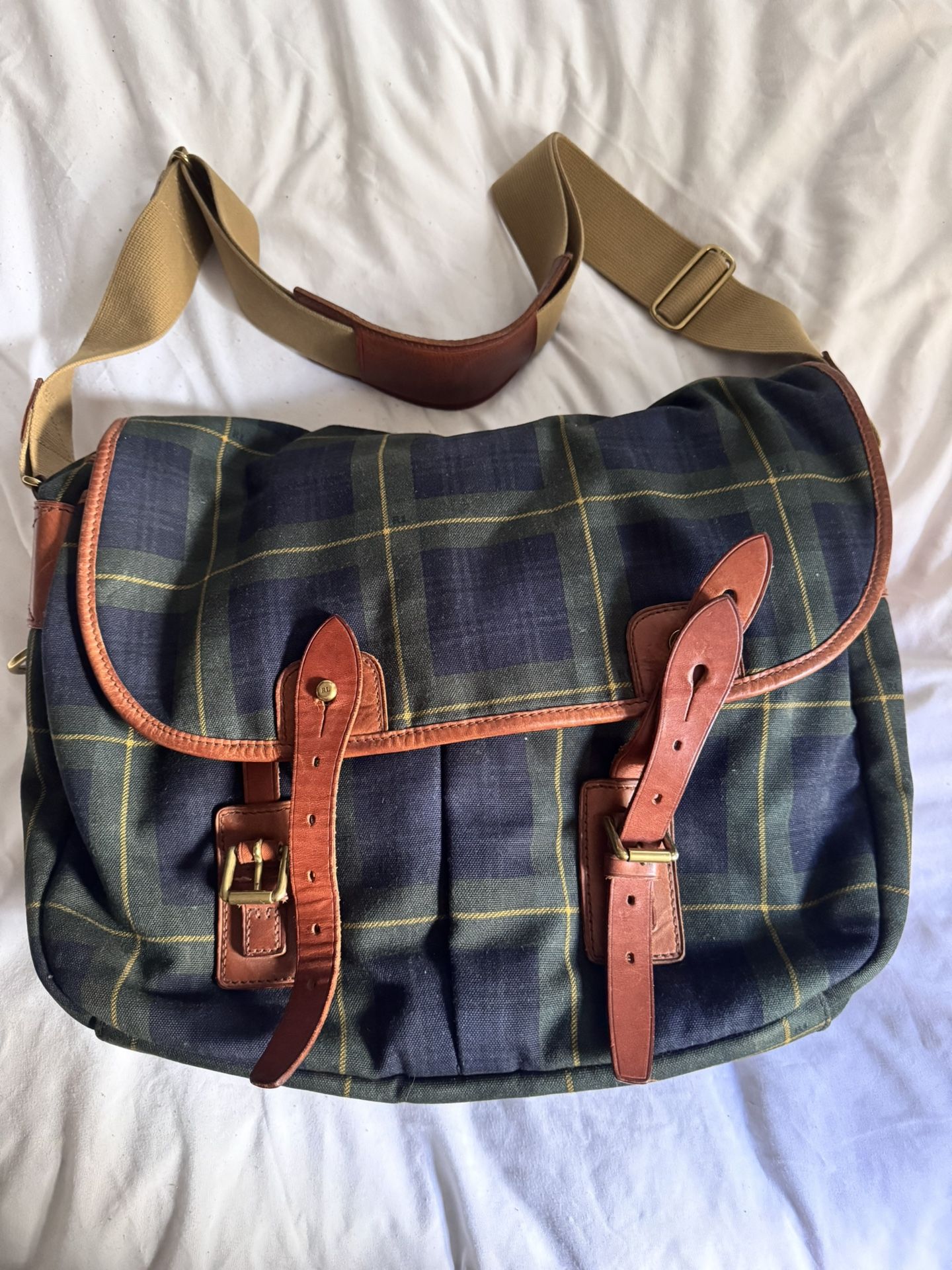 Vintage Ralph Lauren Checkered Mail Bag with Leather Accents 