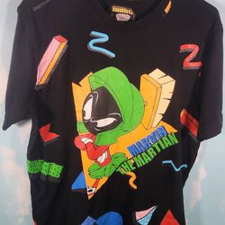 Looney Tunes Marvin the Martian Black T-Shirt Men Size Small Boxy Fit Retro 90’s