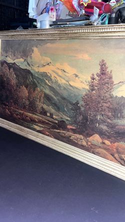 52"x28"Vintage Art Robert Wood Mountain Stream Framed Reproduction Print $100 obo