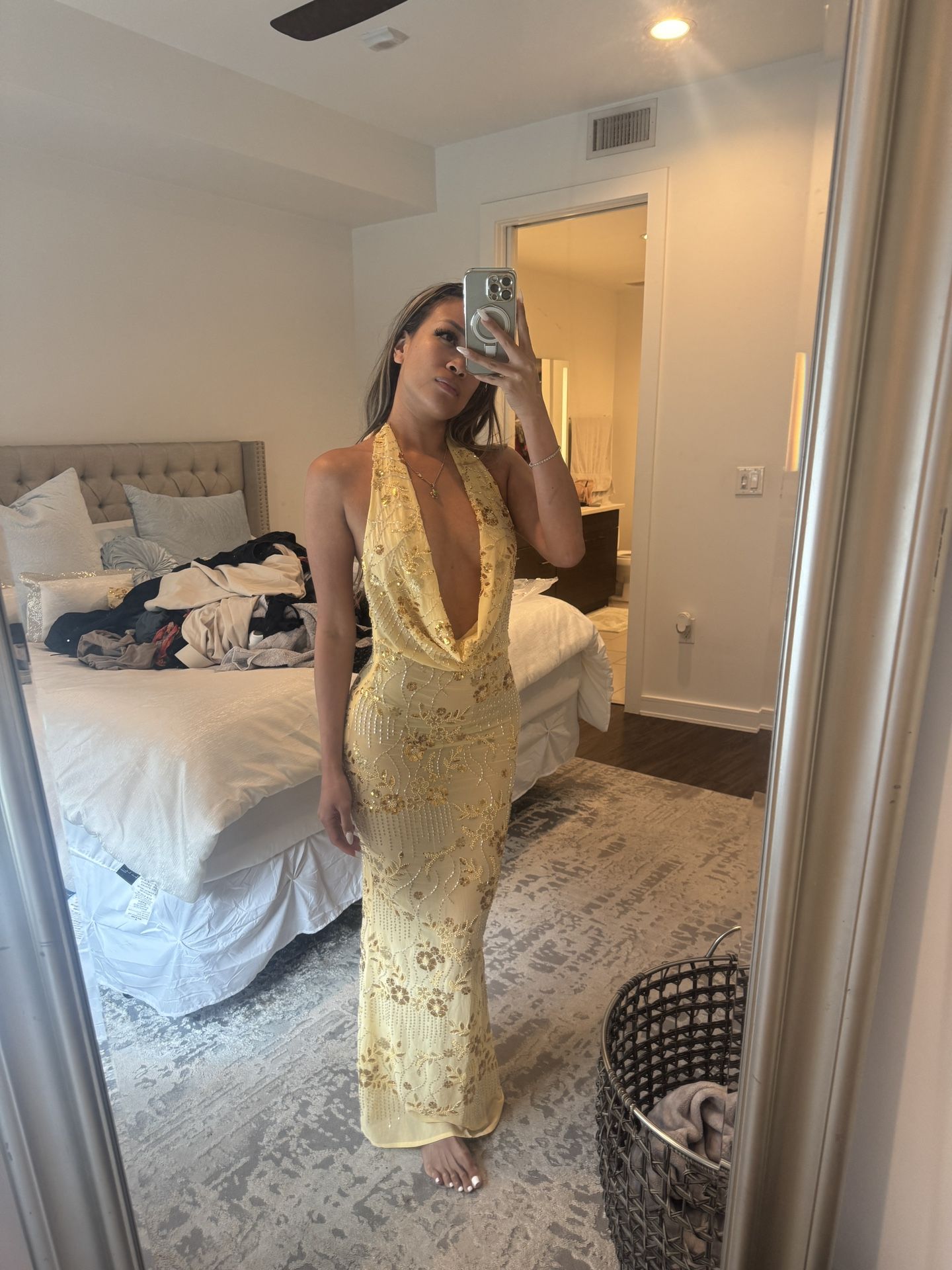 Yellow Maxi Dresss With Sequins Size XS comes With Bag