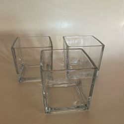 Set of 3 Clear Glass Cube Vases 3.5”x3.5”x4” – Square Flower Centerpieces