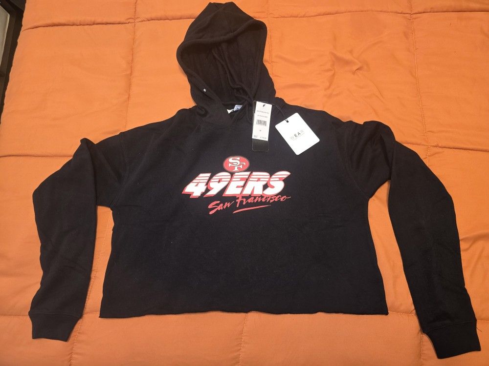 WEAR by Erin Andrews Woman SF 49ers Crop Top Hoodie-Medium