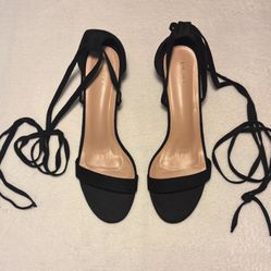 Size 10.5 Allegra K Women's Black Strappy Lace Up Heels