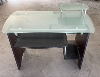 Glass Top Computer Desk with Monitor Shelf