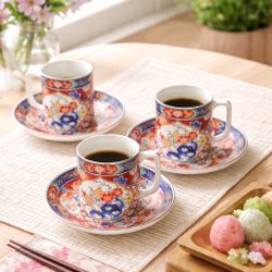 Andrea By Sadek Japan 1960s Imari Style 3 Sets Demitasse Cups Saucers + 1 Saucer