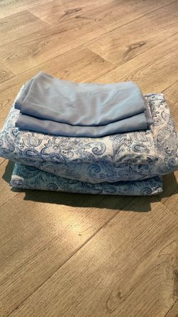 Floral pattern king bed sheet set blue
