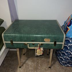Unique Teal Storage Table Art Vintage Suitcase
