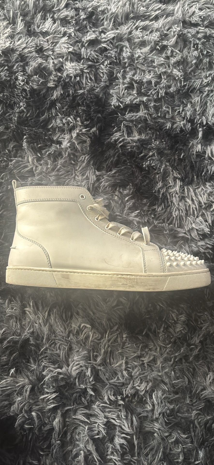 Christian Louboutin White Spiked Toe High-Top Sneakers