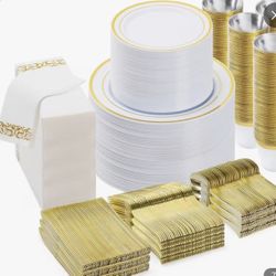 Beautiful 600PCS Gold Dinnerware Set for 100 Guests, 