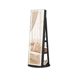 LED Mirror Jewelry Cabinet Standing, Adjustable Lights, Lockable Jewelry Armoire with Full-Length Mirror, Mirror with Jewelry Storage, Gift Idea, Ink 