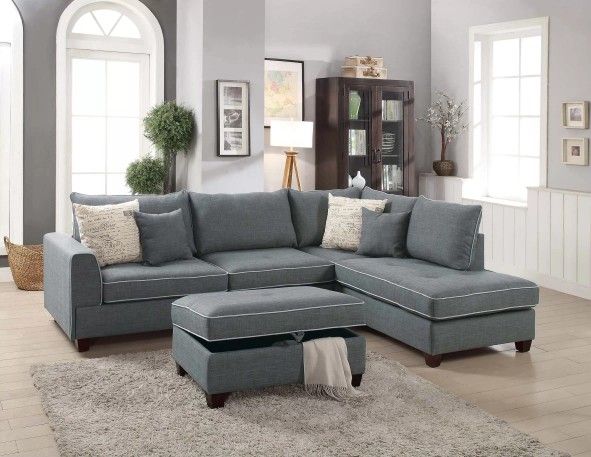 Brand New Dark Grey Sectional Sofa w Storage Ottoman