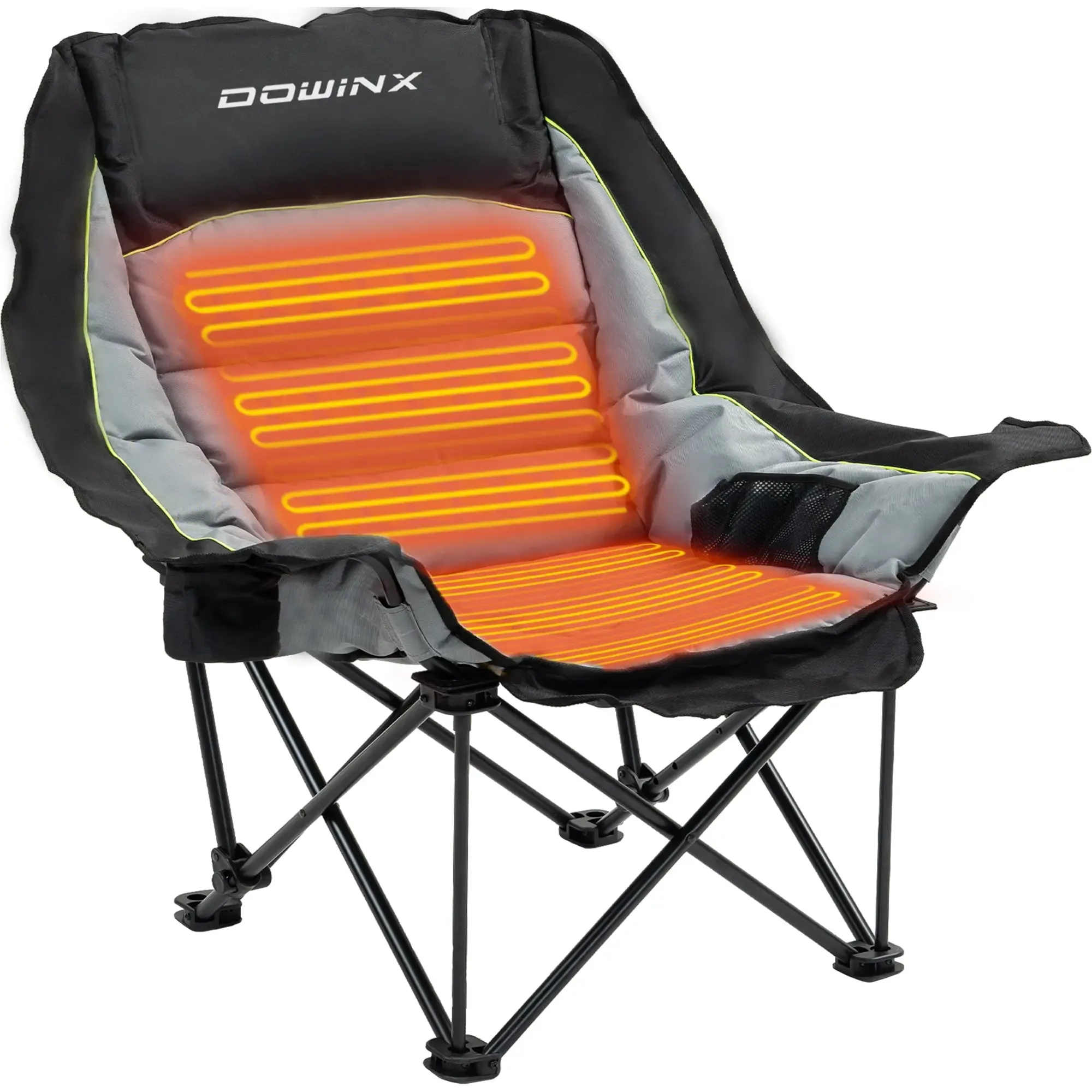 Dowinx Oversized Extra Large Camping Chair 300lb Heavy Duty Adjustable & Cup Holder 600D Oxford Fabric (Black)