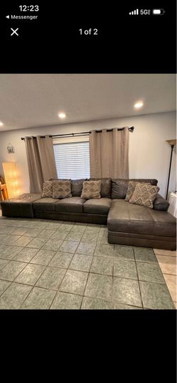 Brown Leather U-Shaped Couch