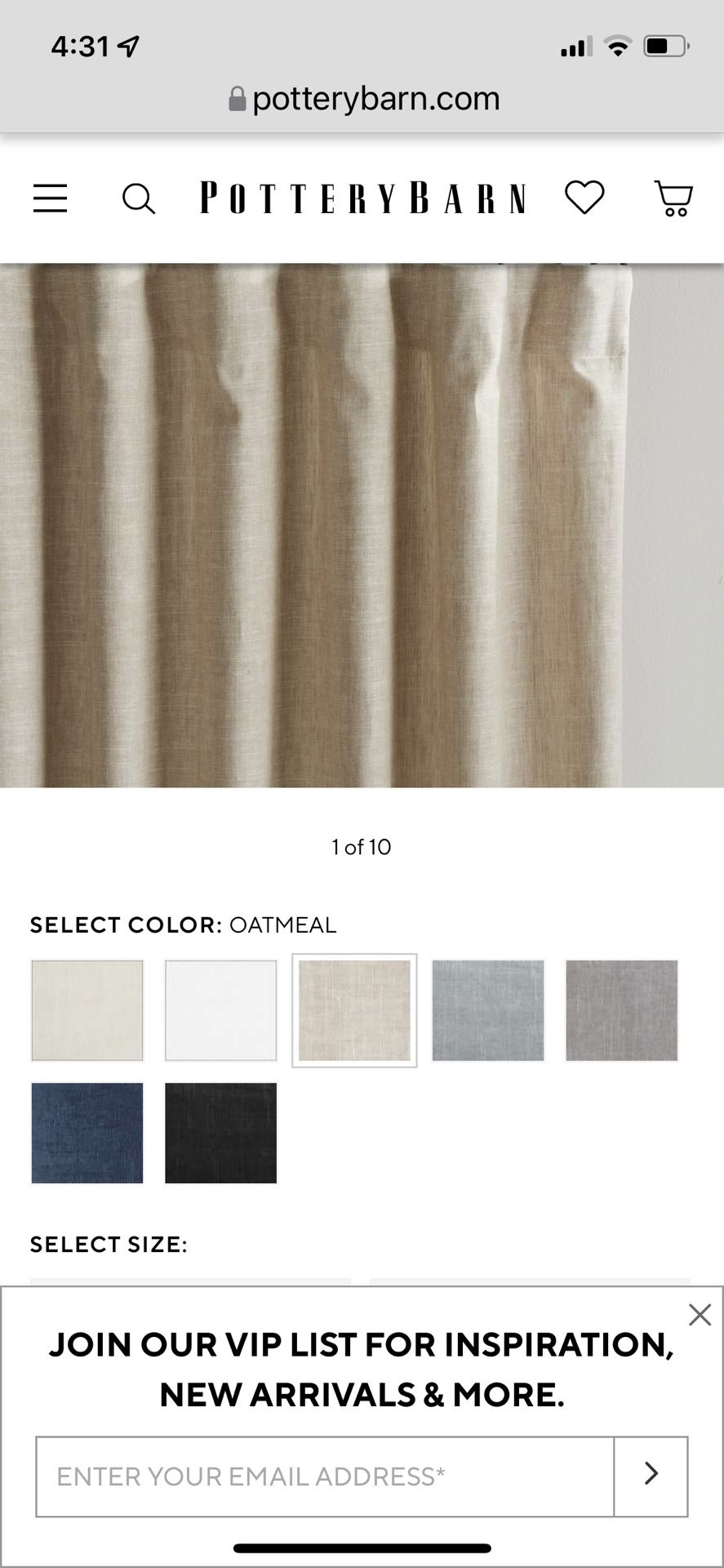 Pottery Barn - Peyton Drape/Curtain In “oatmeal”