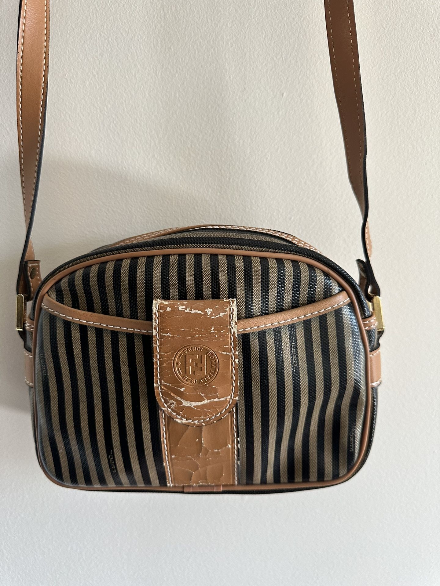 FENDI Vintage Tan / Black Striped Leather Bag