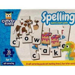 Clever Kids Spelling Match & Learn 20 Puzzle Self Correcting Puzzle Game