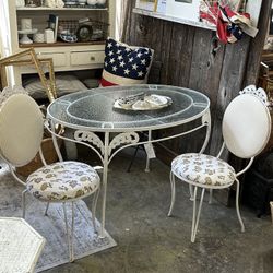 Vintage Wrought Iron Table & 2 Chairs