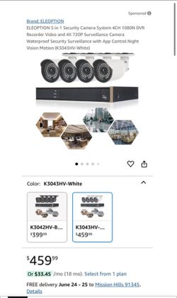 ELEOPTION 5-in-1 Security Camera System (Model: K3043HV-White) **Condition:** New / Open Box (Retail value $459.99 as shown in image.png) Protect y