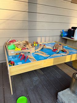 Wooden Train Table Set with Tracks and Accessories