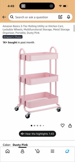 3 tier cart pink