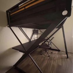 Bed  Black Metal With Desk