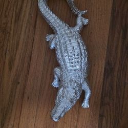 HAUCOZE Crocodile Sculpture Statue Animal Figurine Geometric Decor Polyresin Silver