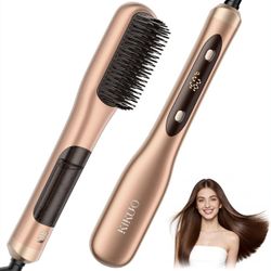 New-Steam Hair Straightener Brush, Steamline Pro 3 in 1 Straightening Brush, Curly & Frizzy Hair,Smooth Without Flattening, 5 Temp Settings & LED Disp