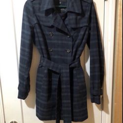 Banana Republic Navy & Green Plaid Trench Coat NWOT Size M