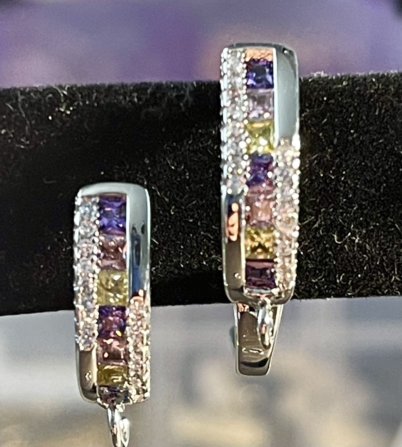 Earring Hooks, Silver Plated With Inlaid Rainbow Crystals, Hypoallergenic, DIY Jewelry Making Supplies