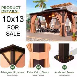 NEW 10x13" GAZEBO WITH DOUBLE POLYCARBONATE ROOF, CURTAINS INCLUDES