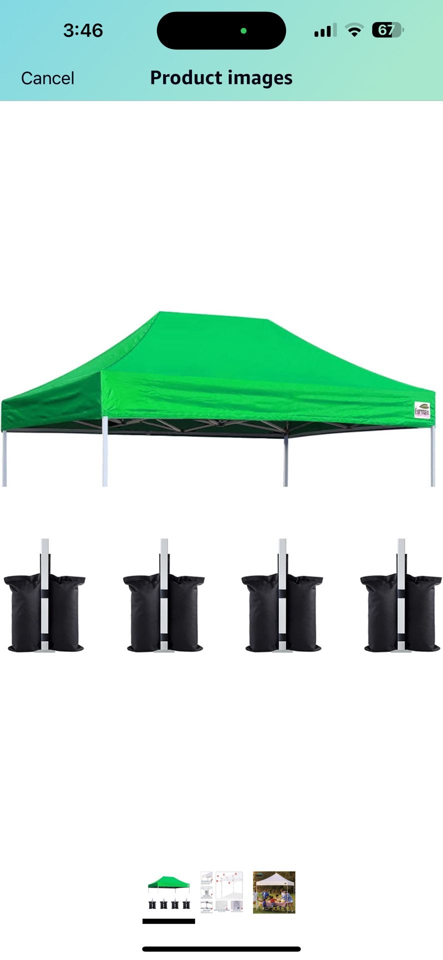 ) Eurmax USA Pop Up Canopy Replacement Canopy Tent Top Cover, Instant Ez Canopy Top Cover ONLY,Bonus 4PC Pack Canopy Weight Bag(10x20 Kelly Green)