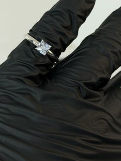 925 Sterling Silver Princess Cut Promise Ring, Size 7, CZ Stone.