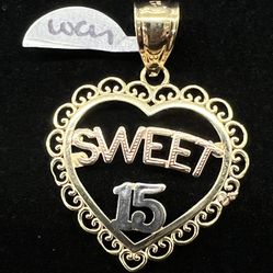 $400 Three Tone Gold Sweet 15 Heart Quince Charm