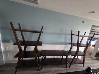 Wood Ladder Shelf Bookcase Set with Coffee Table