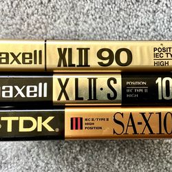 3 NEW Old Stock Audio Cassette Tapes Maxell XLII-S100, XLII-90, TDK SA-X100 SEALED